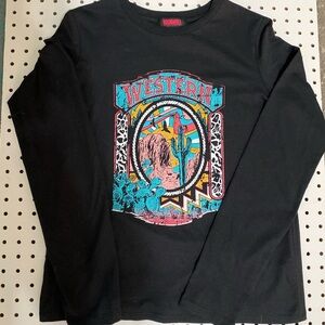 Western Graphic Black Long Sleeve Top